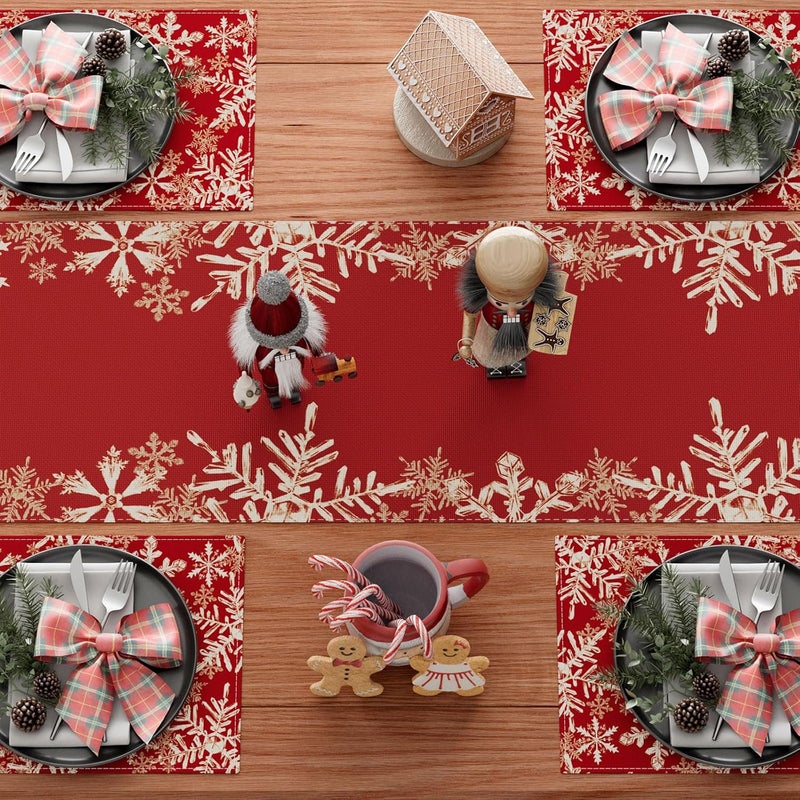 XCHI Red Snowflakes Winter Christmas Xmas Table Runner Table Decoration for Home Kitchen Dining Holiday Decor 13x90 Inch - Image 4